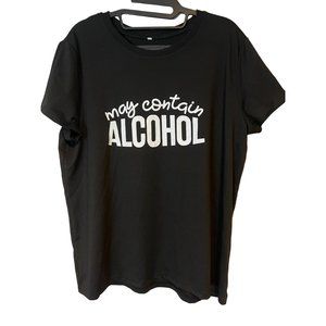 May Contain Alcohol T Shirt Womens 2XL Black Relaxed Stretch Short Sleeve NWOT